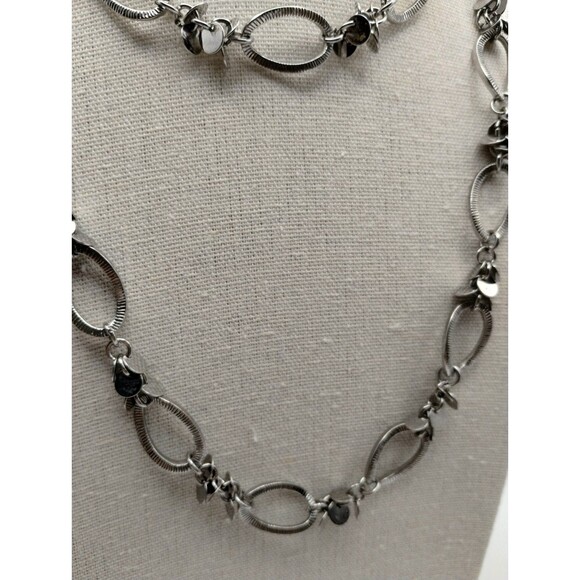 Rare Lia Sophia Chain Necklace Soiree Silver Tone Long Disks 37.5 Length - Picture 3 of 10